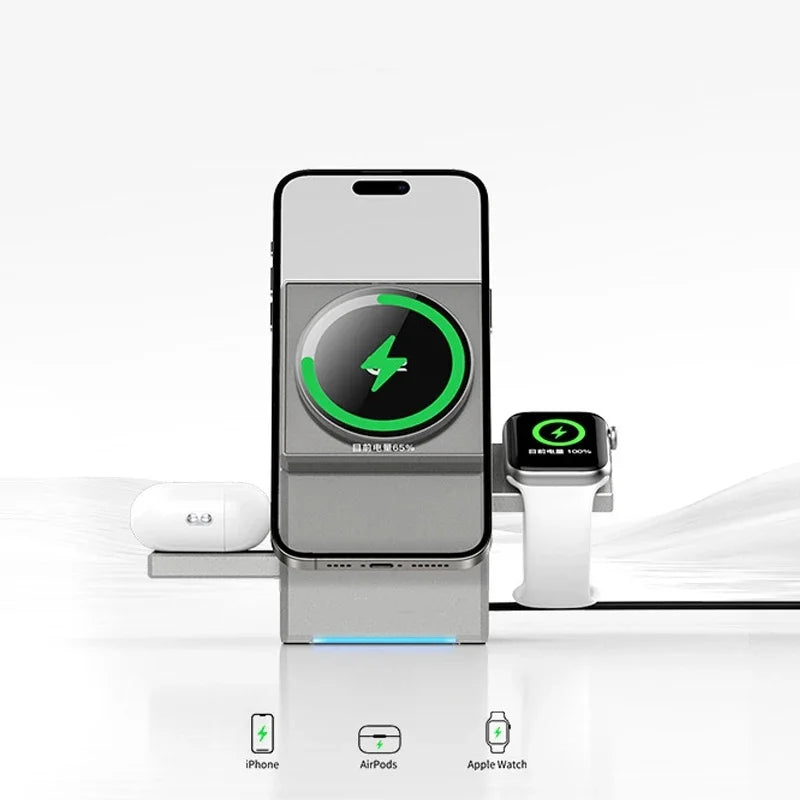 Qi2 Magnetic Wireless Charger Fast Charger 3-in-1 Intelligent Fast Charging 15W for IPhone 12/13/14/15/16, for Iwatch & AirPods